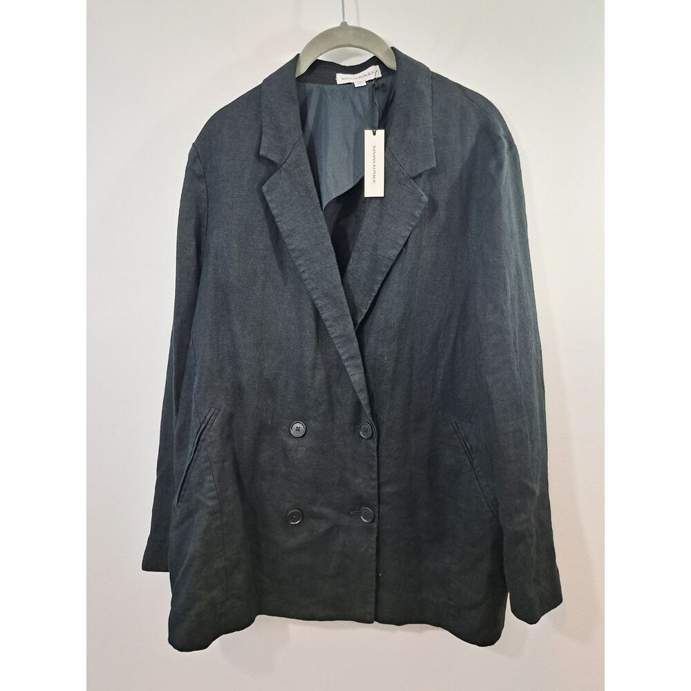 Banana Republic New! Women's Linen Blazer Medium Black classic